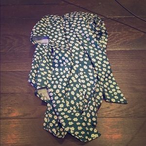 Ditsy Floral Lace Up Surplice Blouse